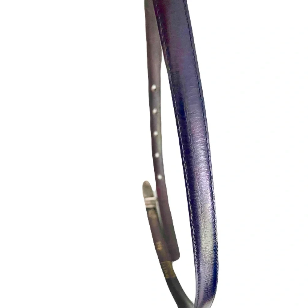 Vintage Bally Thin Eggplant Deep Plum Iridescent Metallic Leather Belt, Size 75